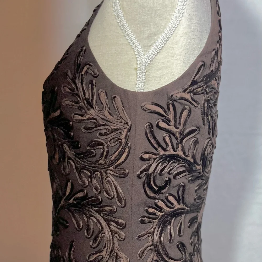Carmen Marc Valvo Brown Embellished Evening Blouse Women’s Size 8 Back Zipper - Picture 3 of 7